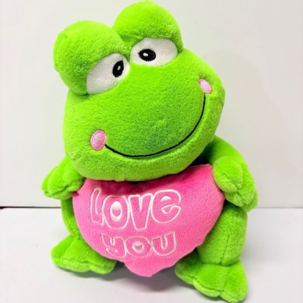 Dan Dee Green Frog Plush 11" Pink Love You Heart Valentine Stuffed Animal